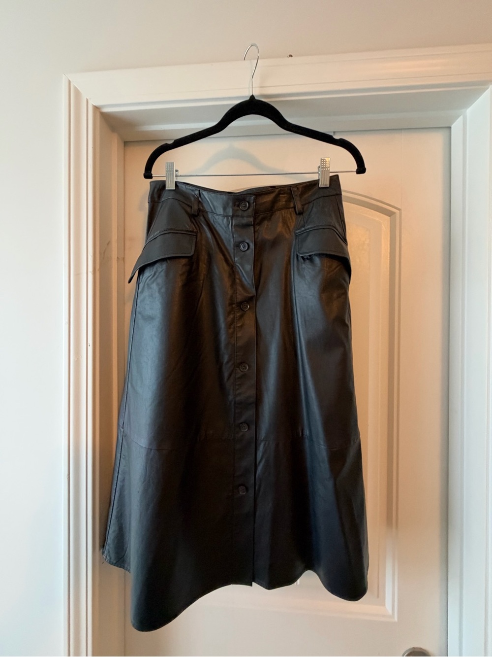 Banana Republic Black A-Line Leather Midi Skirt